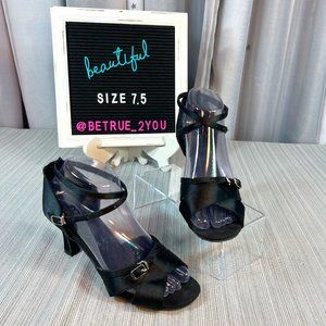Black Satin Latin Dance Shoes 7.5
